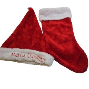 Red Christmas Hat and Stocking Set